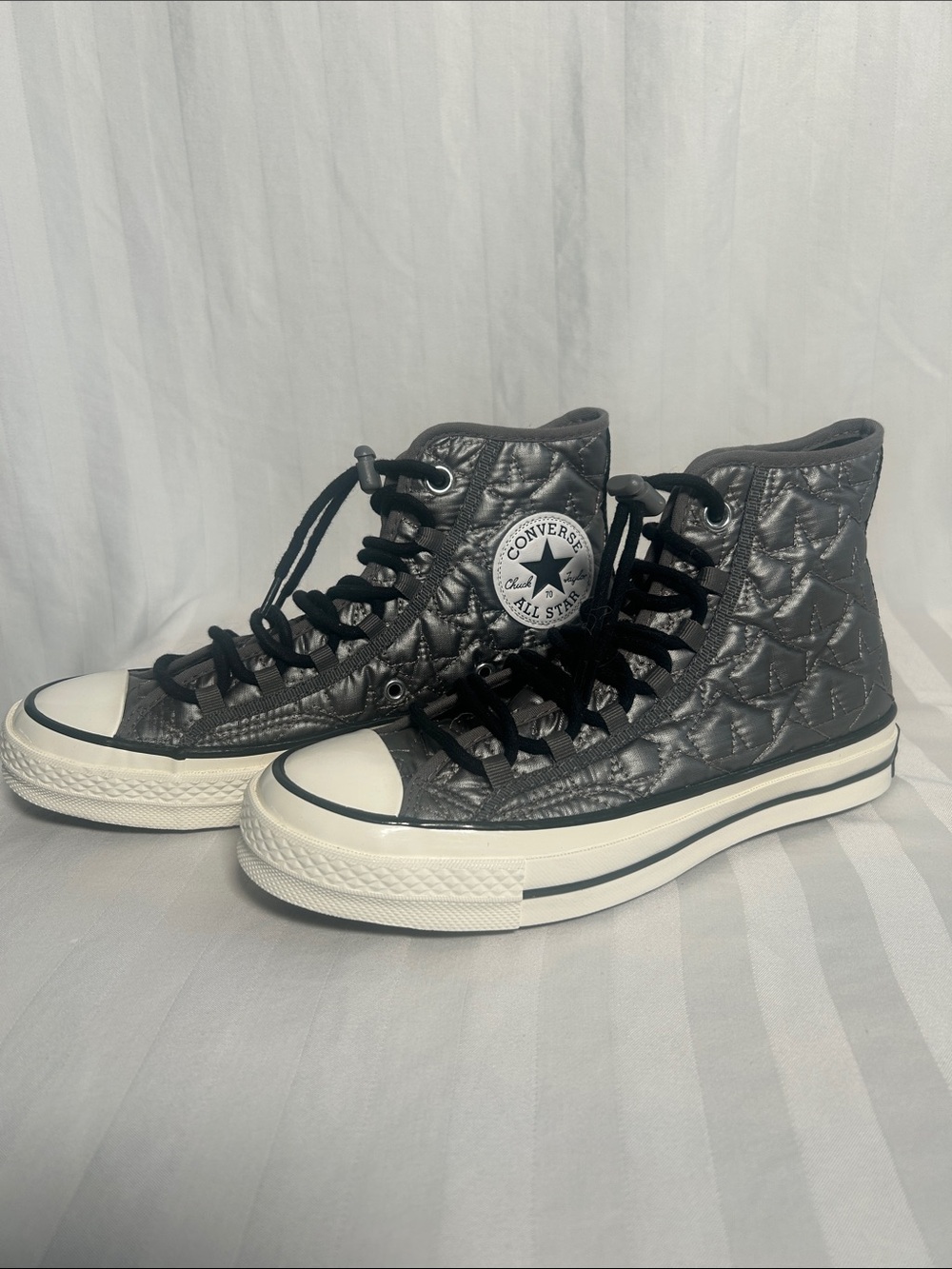 Converse Quilted High Top Sneakers in Gunmetal and Black